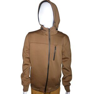 Marc AsMens Brown Hooded Softshell Jacket With Zippered Pocket & Full Zip Closur
